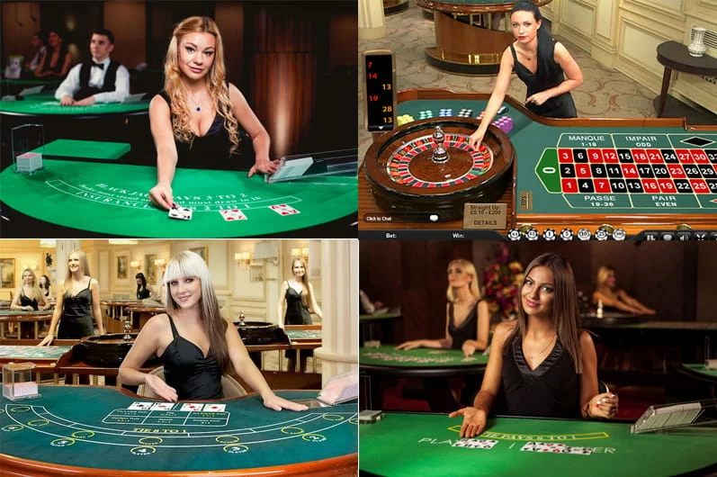 หน้าจอถ่ายทอดสดดีลเลอร์และโต๊ะเกมคาสิโน